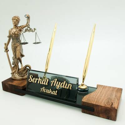 Avukatlara Özel İsimlik Adalet Themis Heykeli Avukat Masa İsimliği Masif Hakim Savcı Hediye Masalık - 3