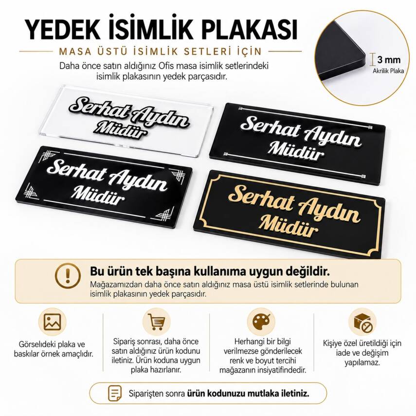 Masa İsimliği için YEDEK PARÇA Kabartma Veya Akrilik İsimlik Plakası - 1