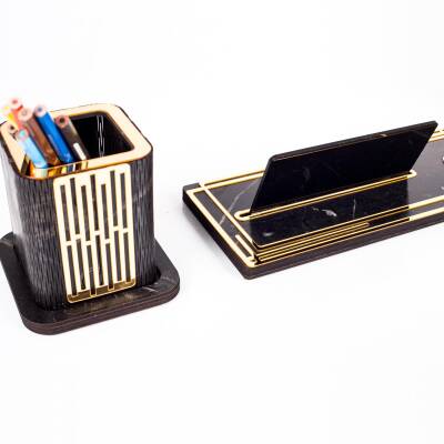 Space Mali Müşavire Özel Kalemlikli Ahşap Masa İsimliği Mermer Desenli Hediye Ofis Masa İsimlik - 5